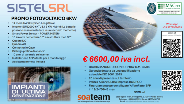 PROMO IMPIANTO FOTOVOLTAICO 6kW